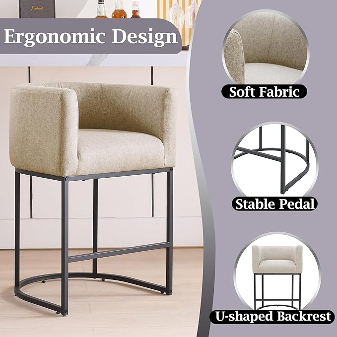 ClinQ 26" H Counter Height Bar Stools Set of 2, Modern Barrel Counter Stools