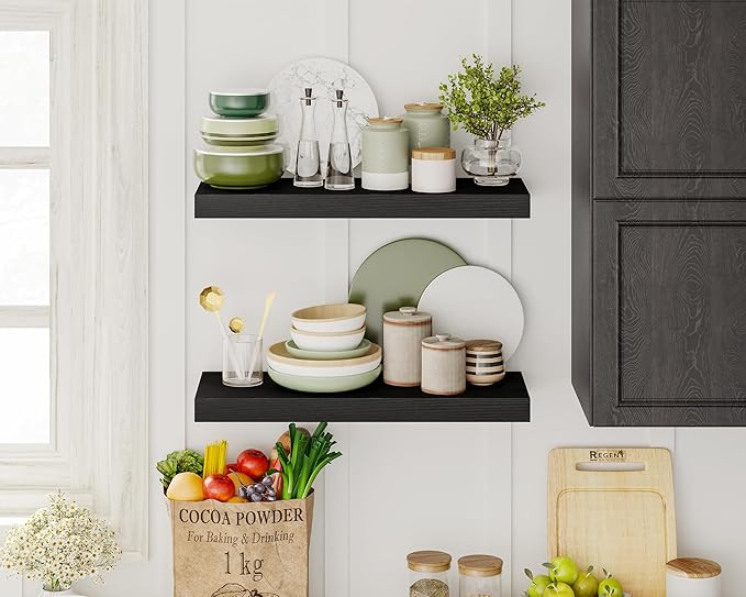 Fixwal Black Shelves, 15.7in Floating Shelves, Farmhouse Shelf Wall Decor