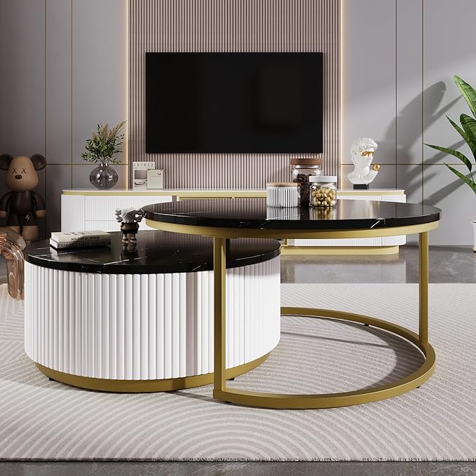 27.6" Modern Round Nesting Coffee Table Fluted