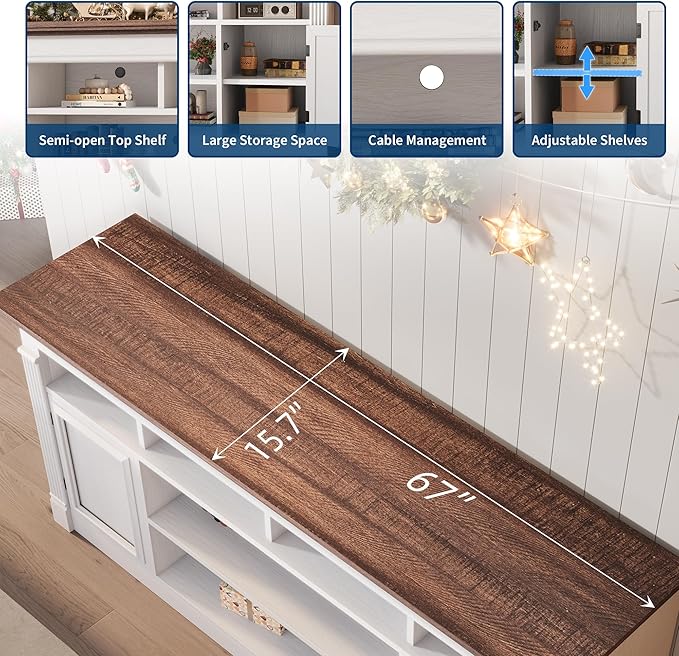 IDEALHOUSE Farmhouse TV Stand for TVs Up to 75", Entertainment Center