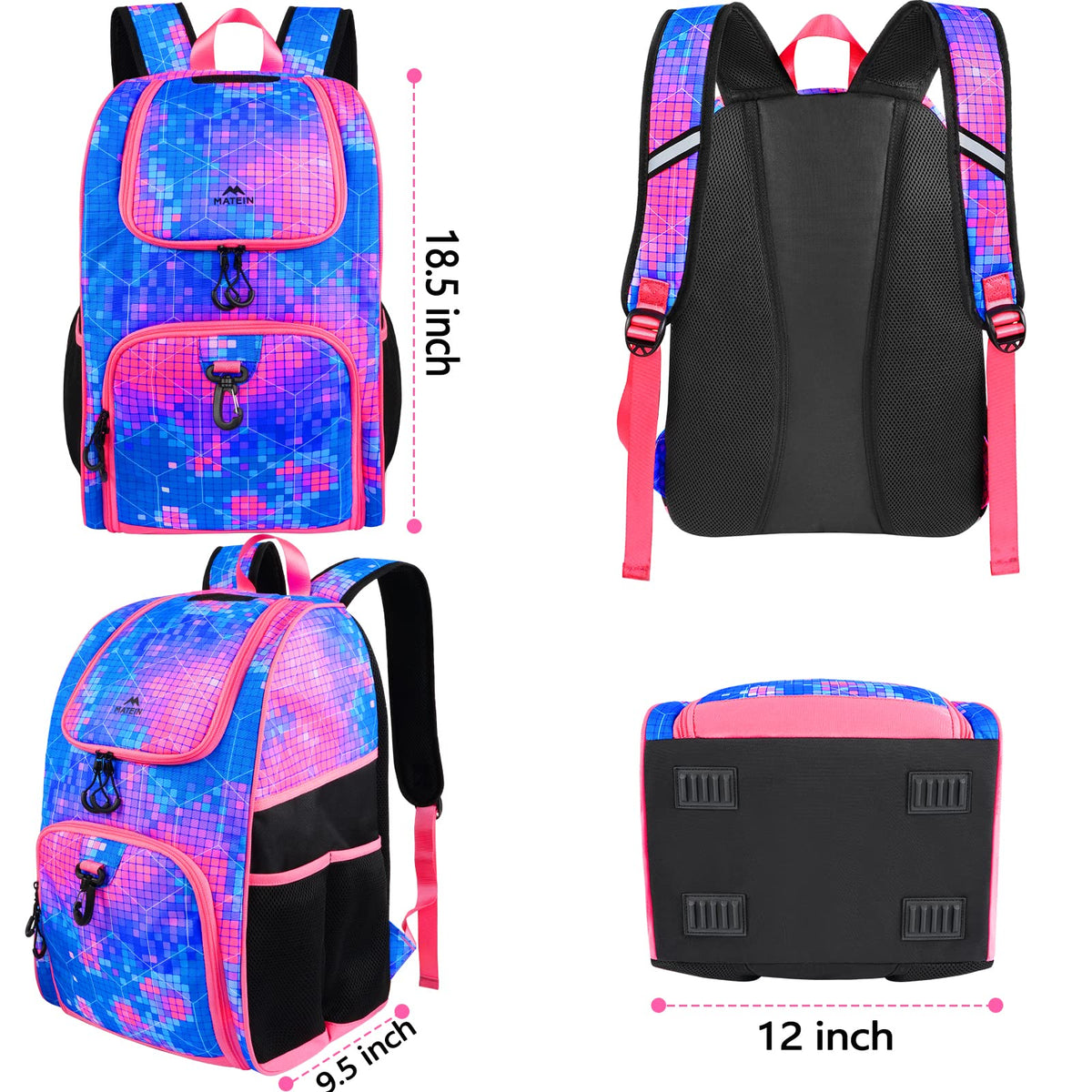 MATEIN Basketball Bag, Sturdy Soccer Bag with Ball Holder & Shoe Compartment, Large Basketball Backpack for Training Equipment, Water Resistant Sports Ball Backpack Fits Volleyball Football, Colorful