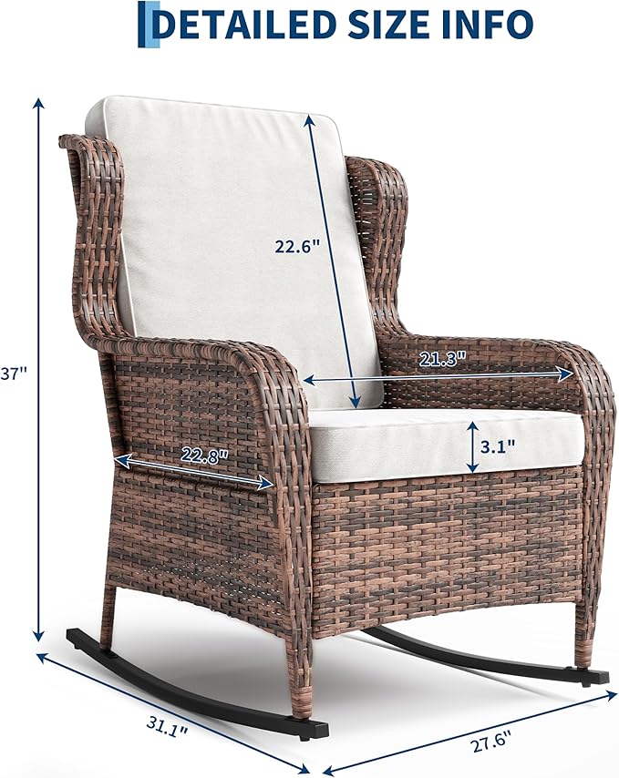 Garvee Outdoor Wicker Rocking Chair, 1 Piece Outdoor Rocking Chair, All Weather