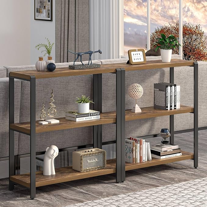 EXCEFUR Small Bookshelf, 3 Tier Short Low Book Shelf, Modern Metal and Wood