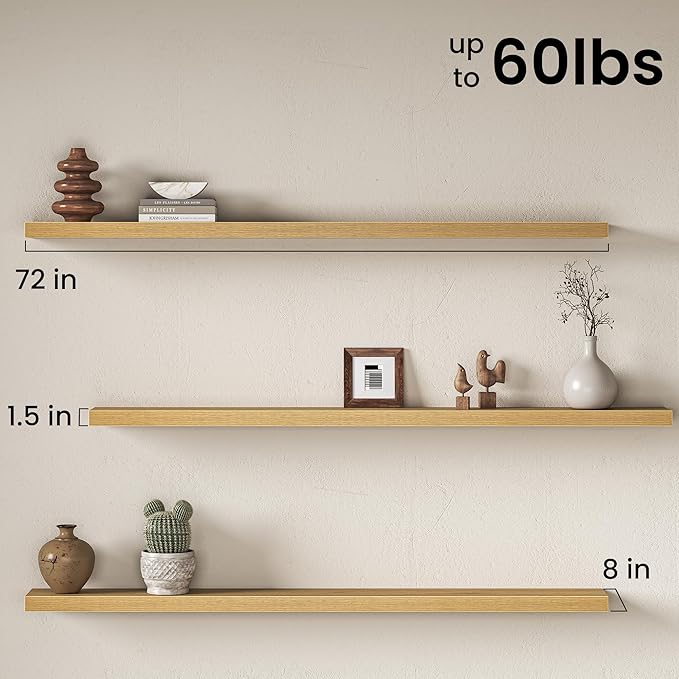 Fun Memories 72Inch Long Floating Shelves, 8 Inch Deep Shelves