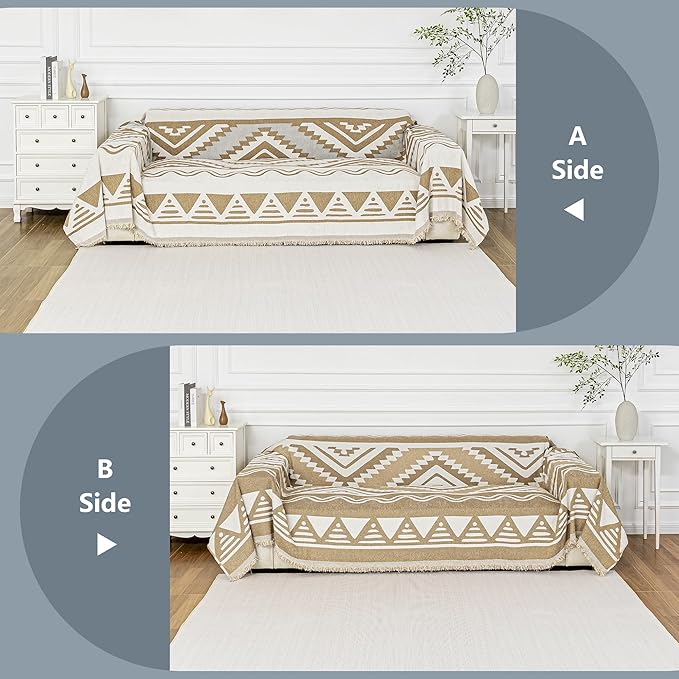 MYSKY HOME Sectional Couch Cover Khaki Boho Geometric Sofa Covers
