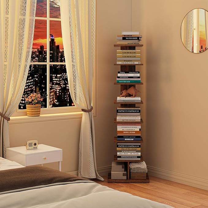 TUTOTAK Narrow Bookshelf, 8-Tier Bookcase, Spine Book Shelf
