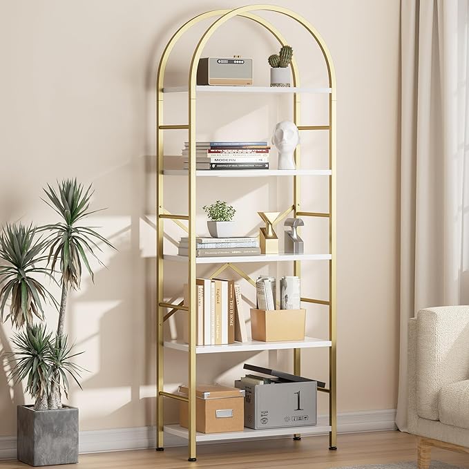 Shintenchi Bookshelf, Arched Bookshelf 5 Tier Bookcase Shelf