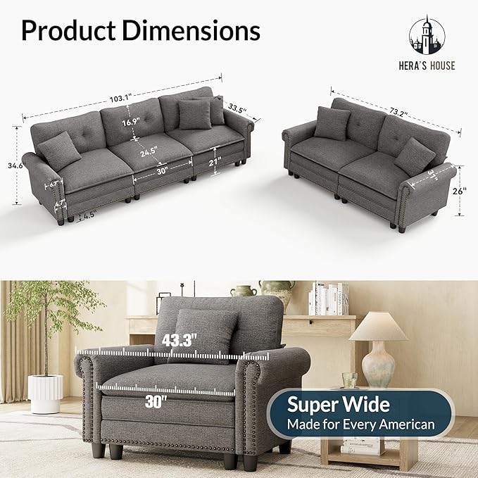 HERA'S HOUSE 2 Pieces Modular Sectional Sofa Sets, Oversized Couch Set