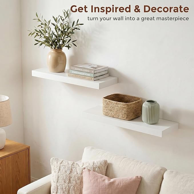 fuqing 20 Inch Floating Shelves | 6.7 Inch Deep White Shelves