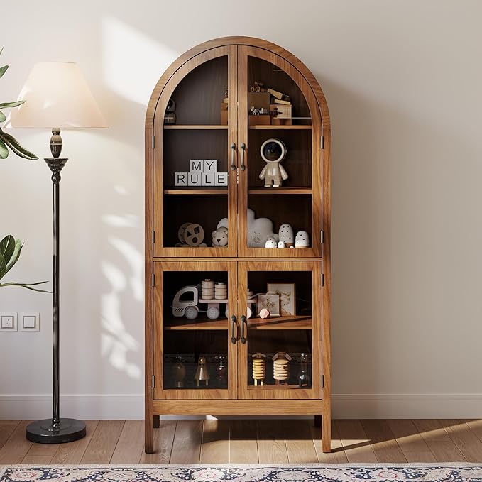 Arched Display Cabinet with Acrylic Glass Doors, 70.9'' Tall Curio Cabinet with