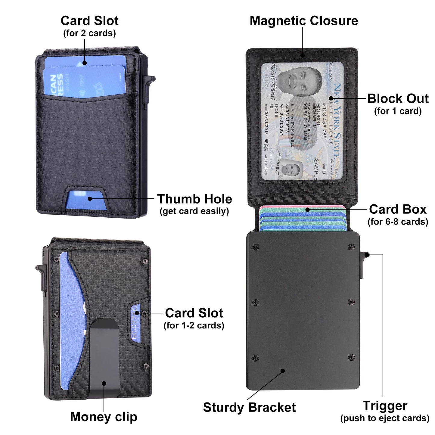 GAJOFO Slim Wallet for Men - Minimalist Mens Wallet with Money Clip，Slim Compact Wallet with Money Clip & ID Window,Pop Up Card Wallet, Metal Aluminum Credit Card Holder Bifold Wallet (black)