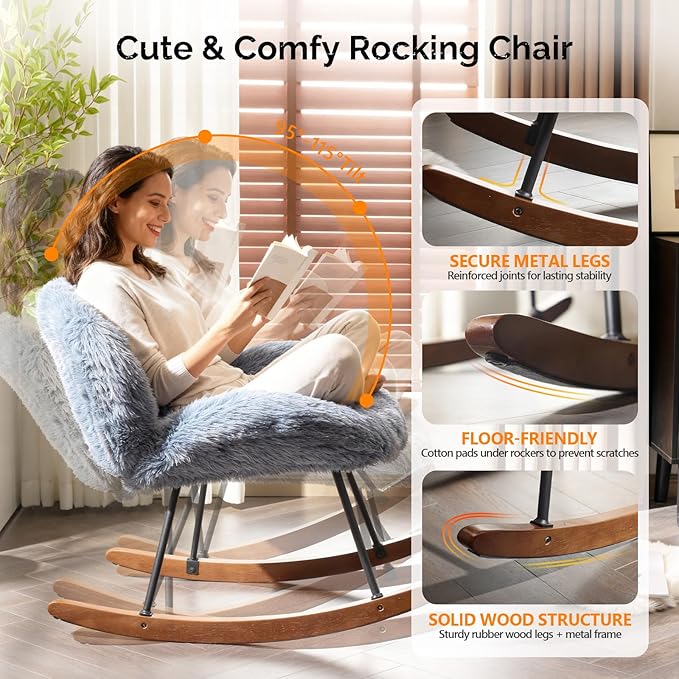 VINGLI 25.6" Extra Wide Criss Cross Nursery Rocking Chair, Cute Curved 115°