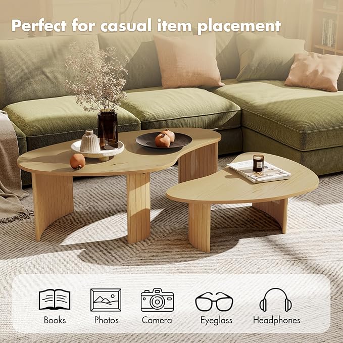 Nesting Coffee Tables Set of 2 – Cloud/Mango Shaped Ash Veneer Top