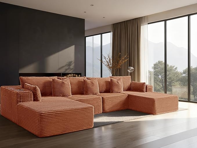 138" Cloud Sectional Couch, Comfort U Shaped Sofa