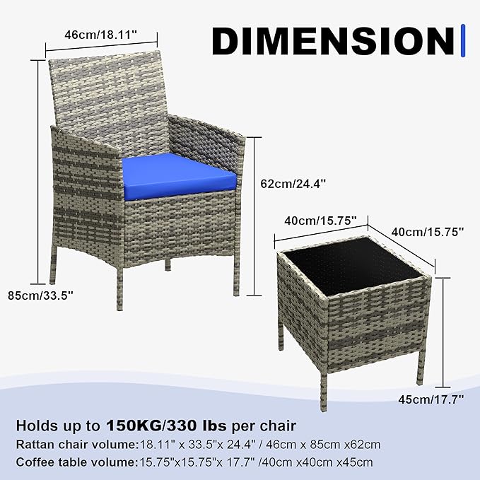 GarveeLife 3-Piece Patio Furniture Set, Rattan Outdoor Furniture