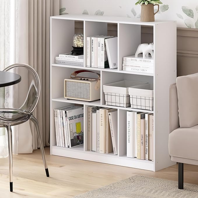 Furinno DALY Book Shelf, 8-Cube Bookshelf, Horizontal Cube Storage Organizer