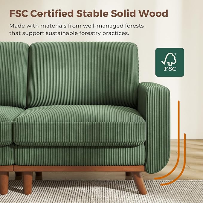 Vesgantti 97" L-Shape Modular Sofa, 3-Seat Corduroy Couch