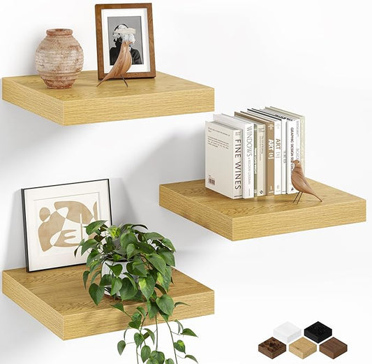Fun Memories Floating Shelves for Wall, 12 Inch Set of 3 Rustic Wood Wall