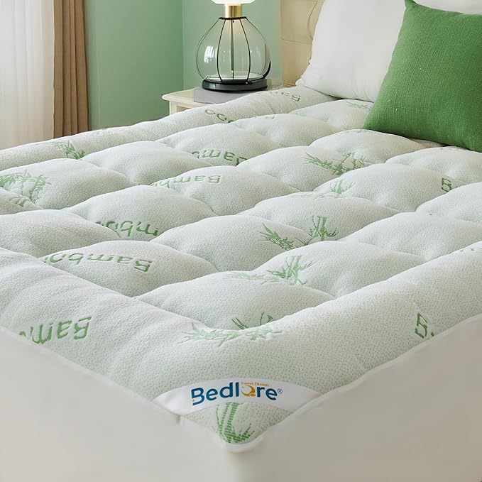 BEDLORE Queen Mattress Topper Viscose Derived from Bamboo, Thick Pillow Top
