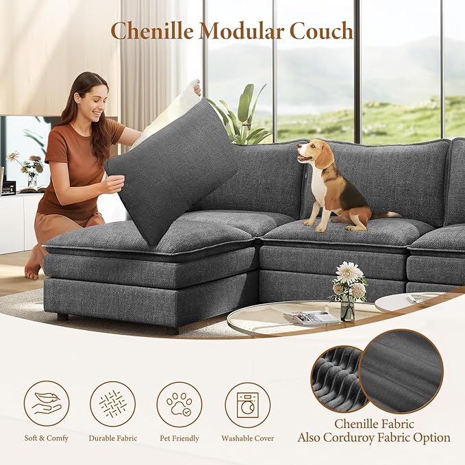 Vesgantti 142" U Shaped Sectional Couch, Comfy Cloud Modular Sectional Sofa