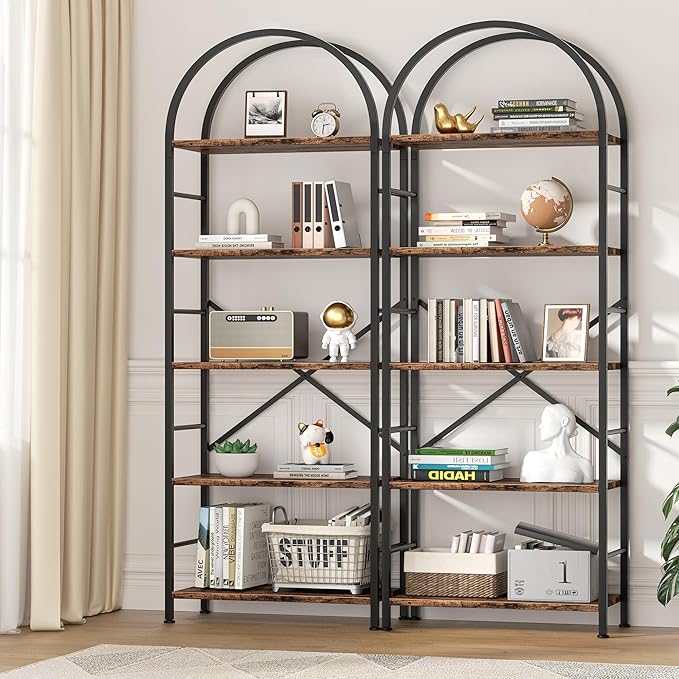 Shintenchi Bookshelf, Arched Bookshelf 5 Tier Bookcase, Tall Shelf