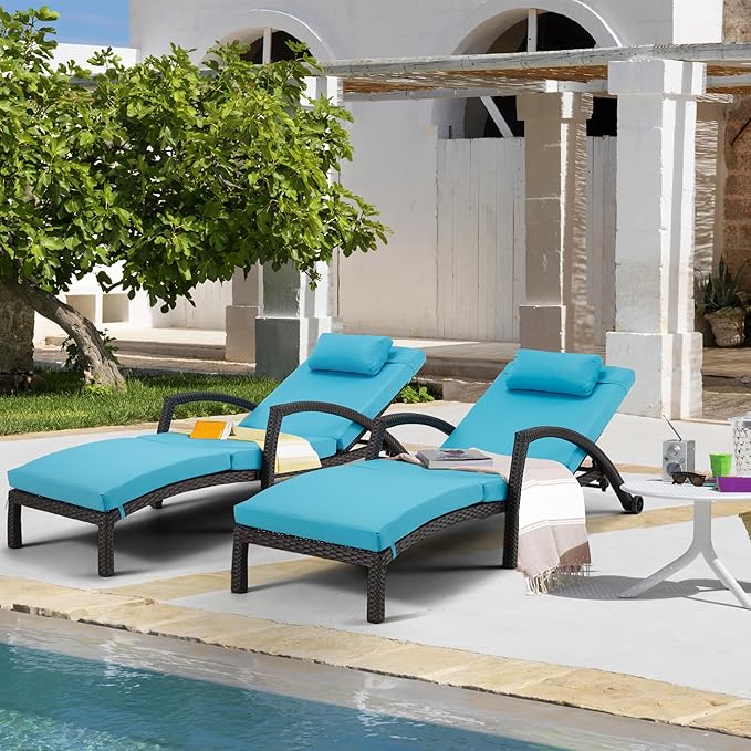 HOMREST Chaise Lounge Chairs Set of 4, PE Rattan Wicker Lounge Chair
