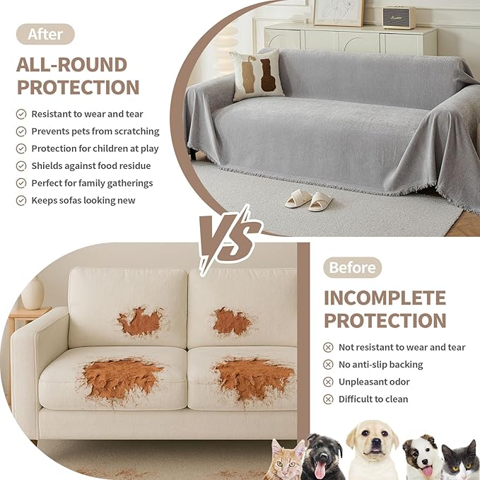 Couch Cover for Dogs, Boho Sofa Covers for 2 Cushion Couch, Chenille Sofa