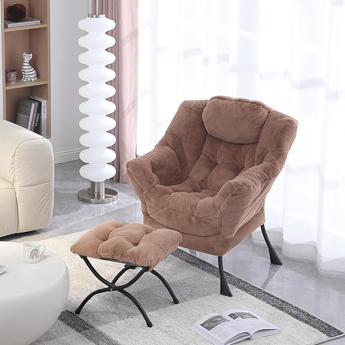 MBOOYOME Lazy Chair with Ottoman, Modern Accent Lounge Armchair with Side
