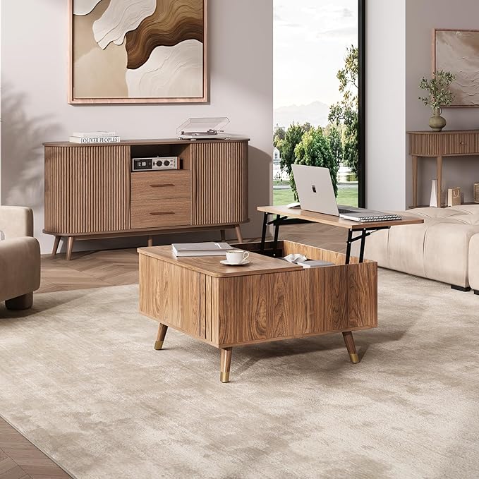 JOINICE Walnut Lift Top Coffee Table