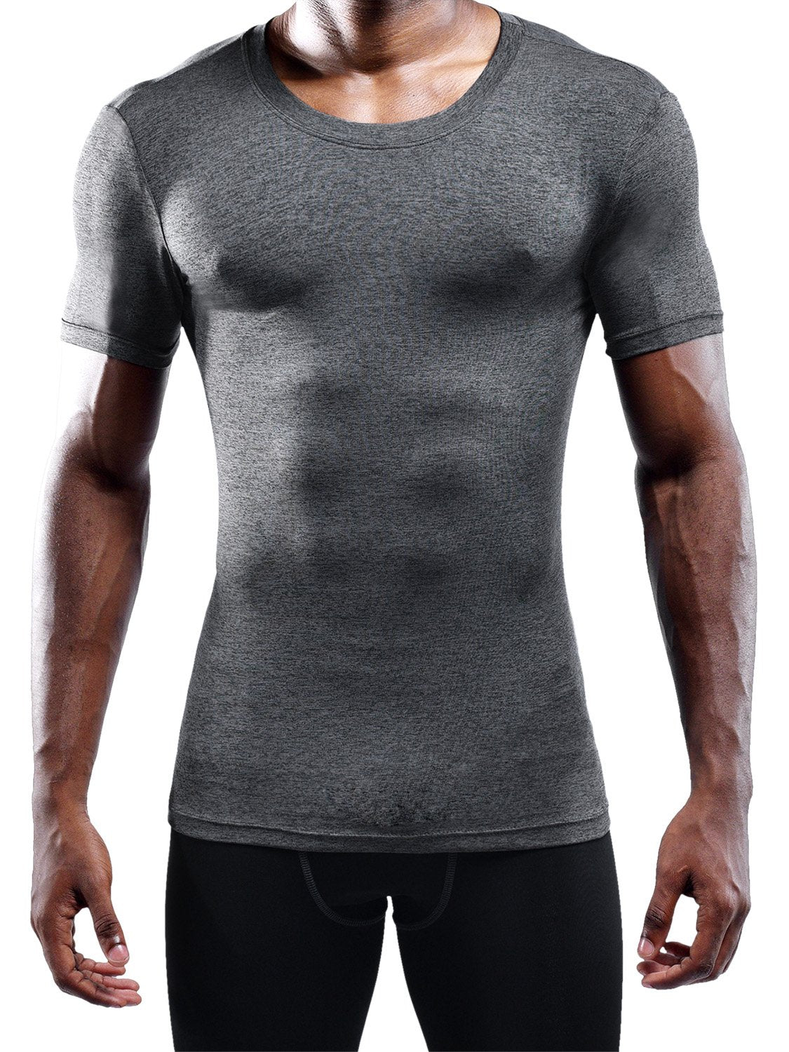 NELEUS Men's 3 Pack Athletic Compression Workout Short Sleeve Shirts,5011,Black,Grey,White,L,EUR XL