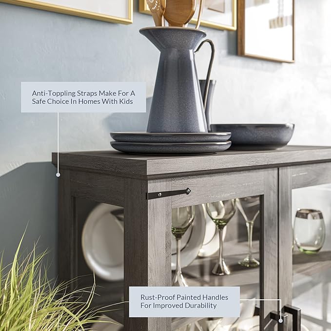 BELLEZE Storage Cabinet with Shelves and Glass Doors
