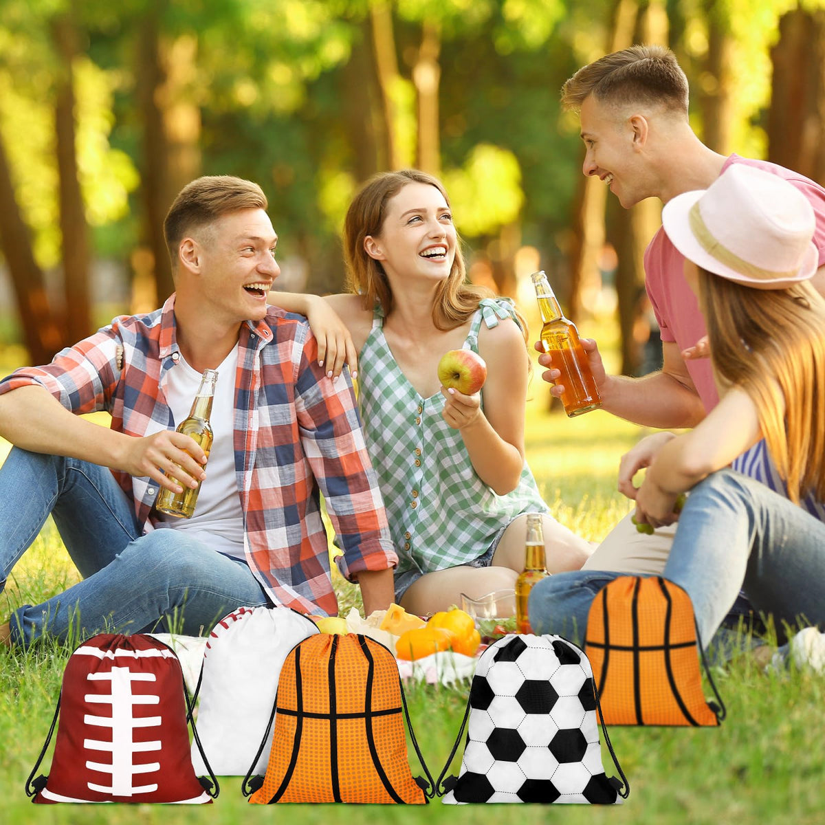 Shappy 12 Pieces Sport Drawstring Bags Bulk Small Sport Goodie Bags Snack Treat Backpack for Ball Birthday Party Favor Team Gifts(7 x 10 Inch)