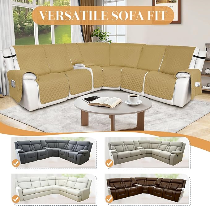 HDCAXKJ 100% Waterproof Reclining Sectional Couch Covers L Shape Recliner Sofa