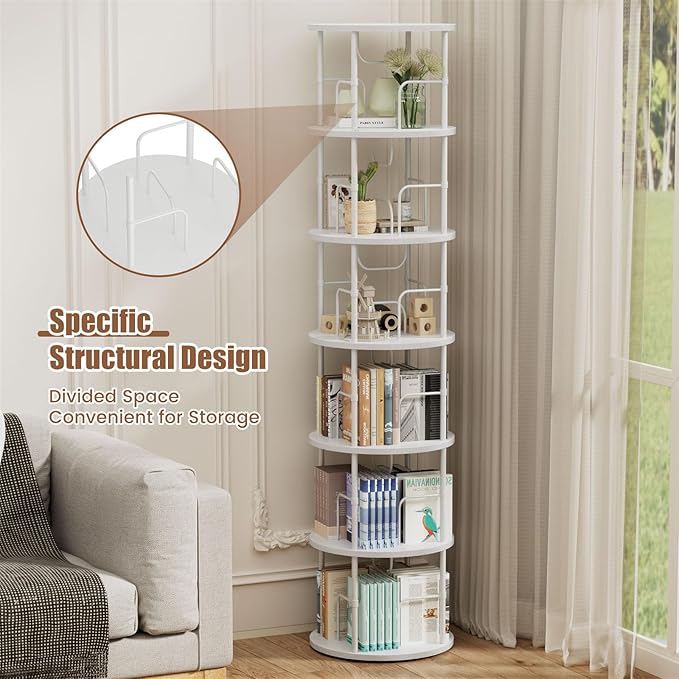 ALLSTAND 6 Tier Rotating Bookshelf, 360 ° Display Stackable Spinning Bookshelf