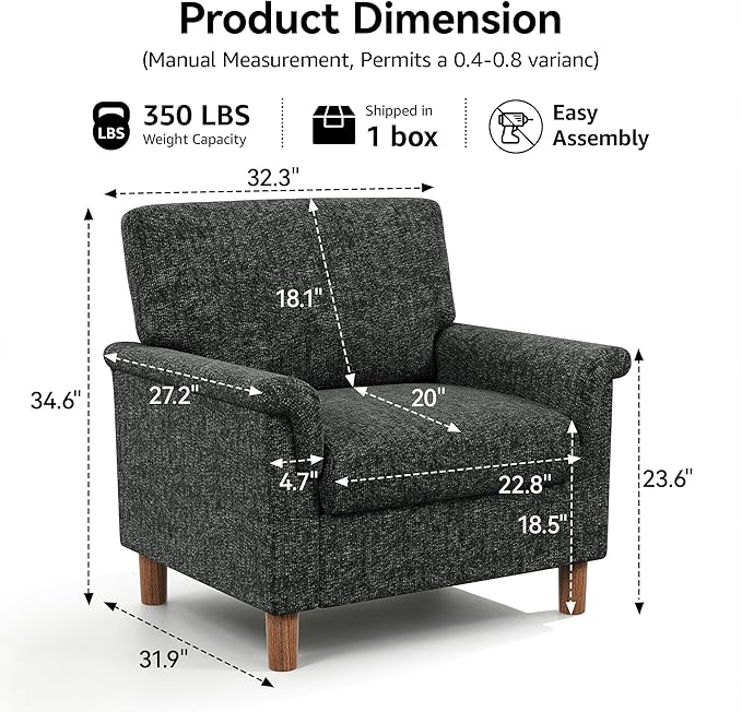 Mid Century Modern Accent Chair, Chenille Comfy Living Room Arm Chairs