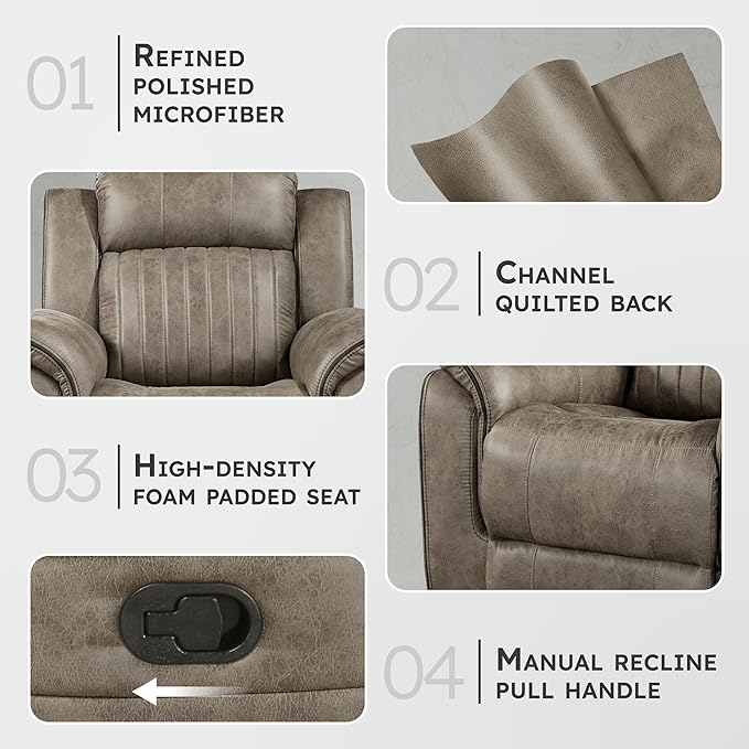 Lexicon Recliner Chair, Home Theater Seating, Manual Polished Microfiber