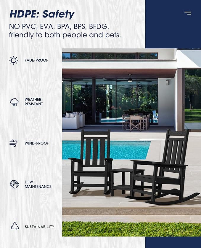 KINGYES Oversized Outdoor Rocking Chair Set of 4, All-Weather Patio Rocking