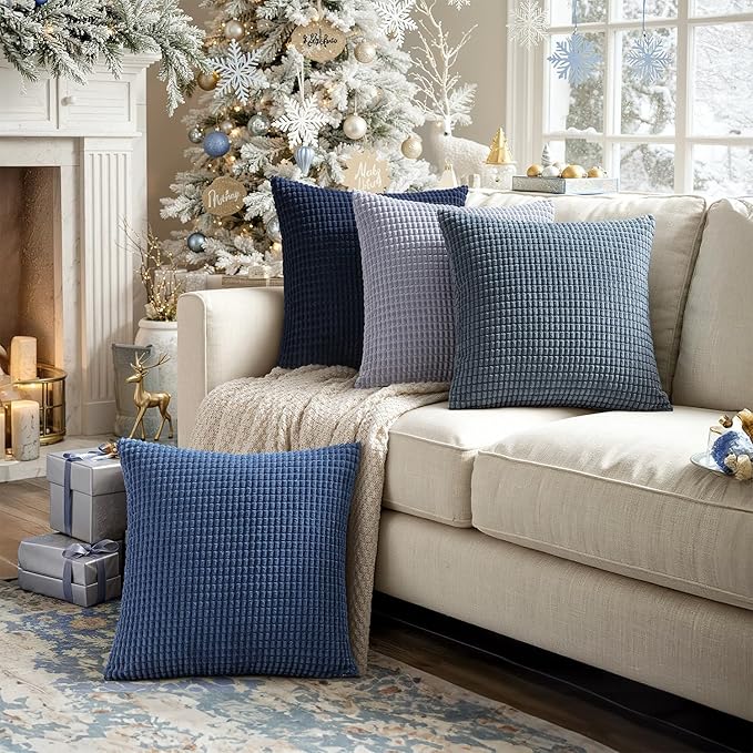 MIULEE Blue Decorative Pillow Covers 20x20 Inch Set of 4 Boho Western Farmhouse