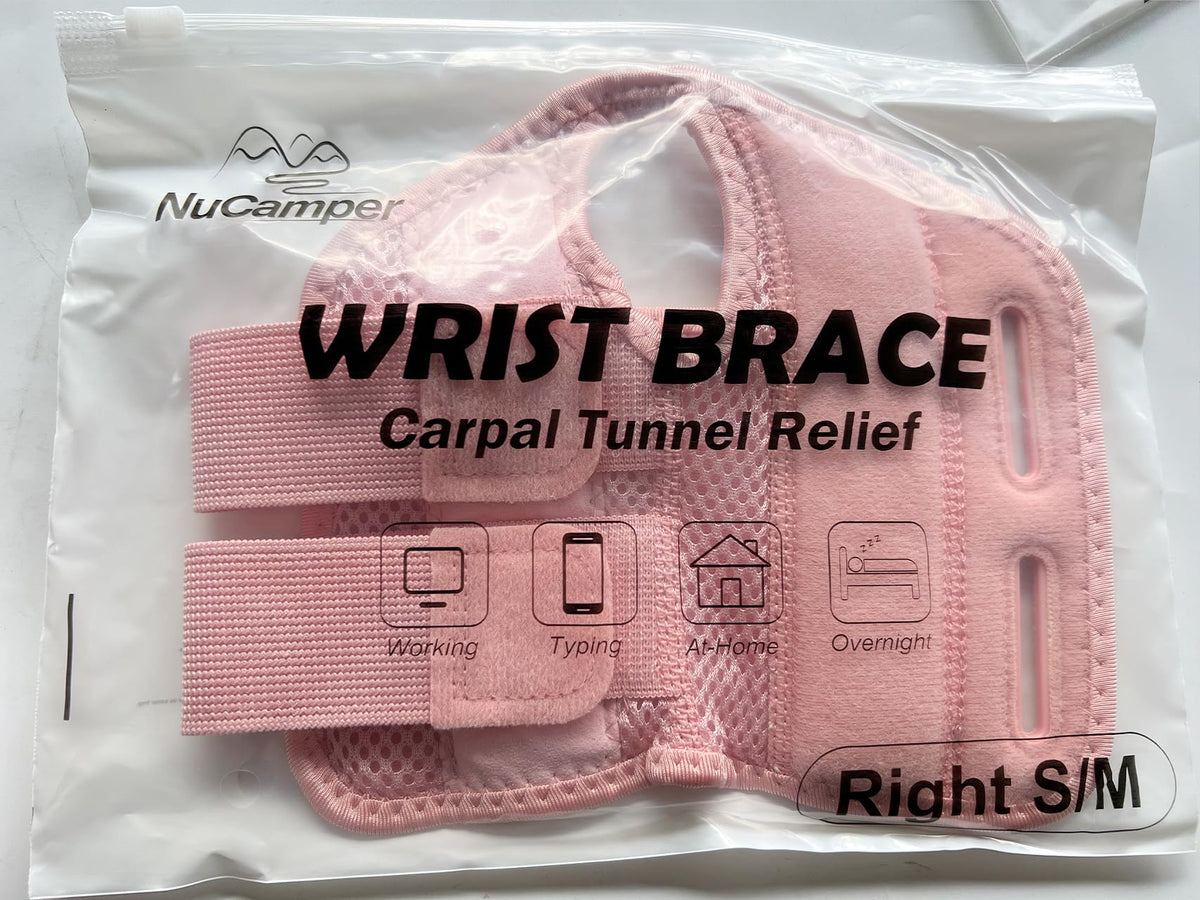 NuCamper Wrist Brace Carpal Tunnel Right Left Hand for Men Women, Night Wrist Sleep Supports Splints Arm Stabilizer with Compression Sleeve Adjustable Straps,for Tendonitis Arthritis Pain Relief (Right Hand-Pink, Small/Medium (Pack of 1))