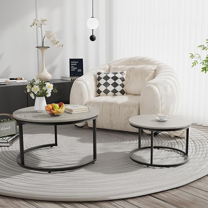Otterease Nesting Tables Set of 2, 31.5" Round Coffee Table, Large Nesting