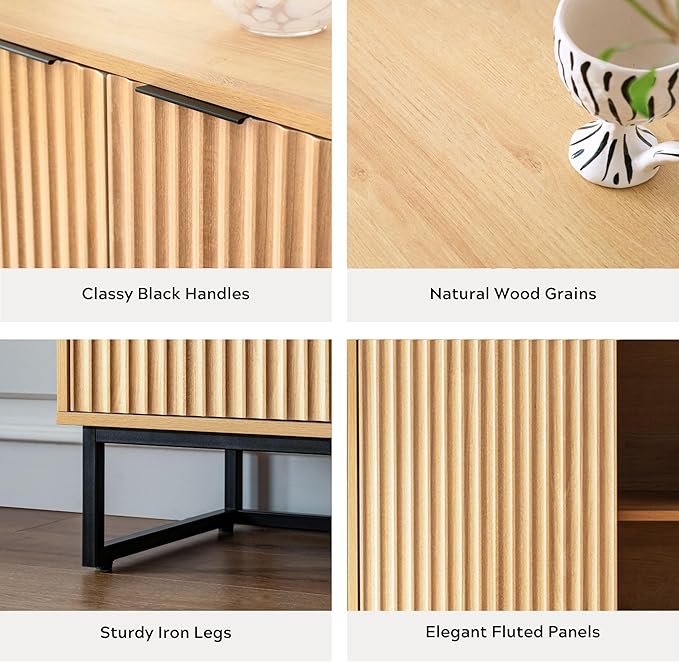EYYTHUNG Fluted Storage Cabinets Set of 2, Sideboard Buffet Cabinet Modern