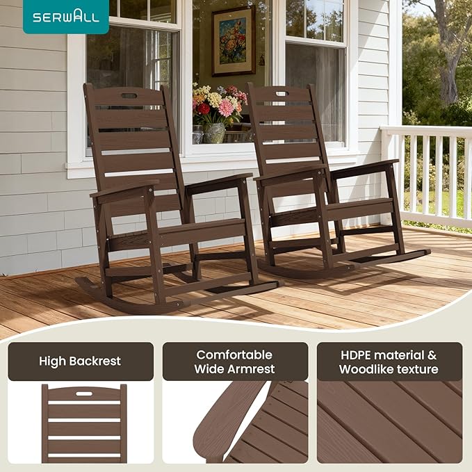 SERWALL Outdoor Rocking Chair Set of 2, Oversized Rocking Chair