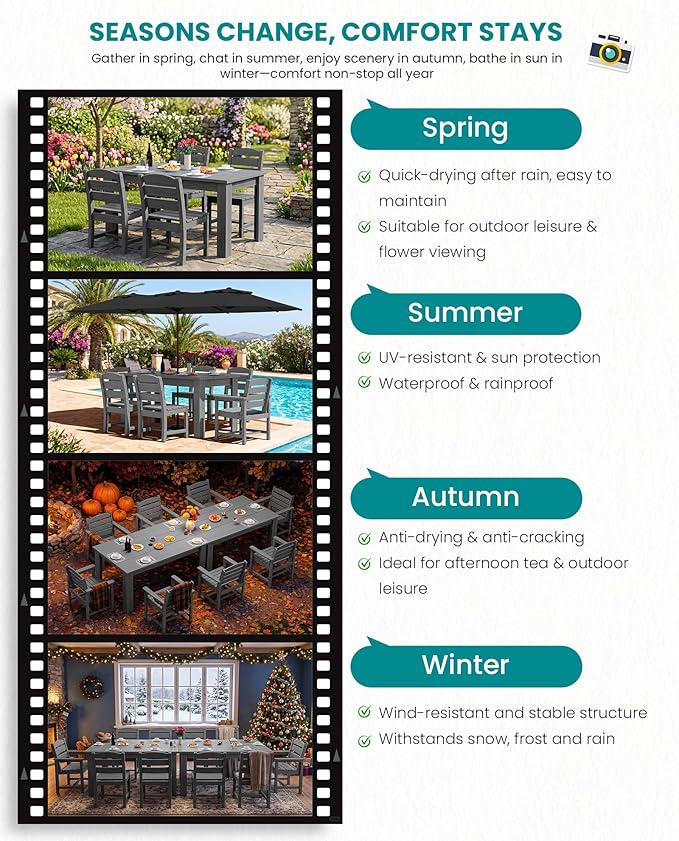 SERWALL Outdoor Dining Set for 8 – HDPE Patio Set