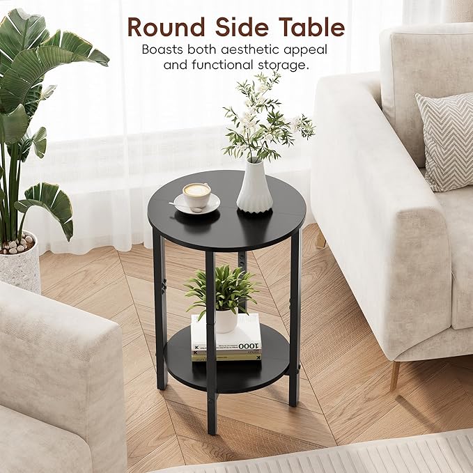 Vagusicc Side Table, Small End Table, 2 Tier Couch Side Tables, Small Round