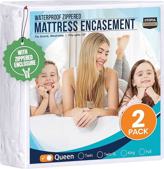 Utopia Bedding Mattress Protector Zippered Queen Size, 100% Waterproof Bed Bug