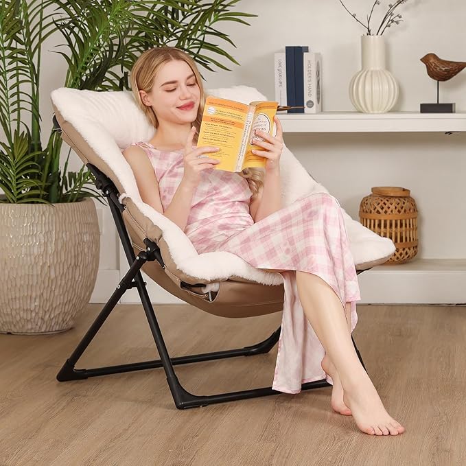Comfy Saucer Chair for Adults, Soft Faux Fur Bedroom Chair, Accent Dorm Chairs