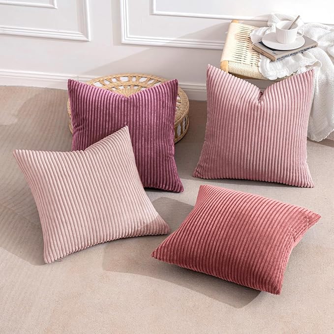 MIULEE Pack of 4 Purple Pink Valentines Corduroy Decorative Throw Pillow Covers
