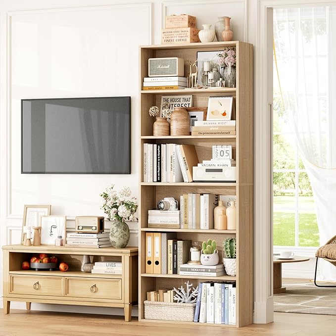 FOTOSOK 6-Tier Open Bookcase and Bookshelf Set of 2, Freestanding Display