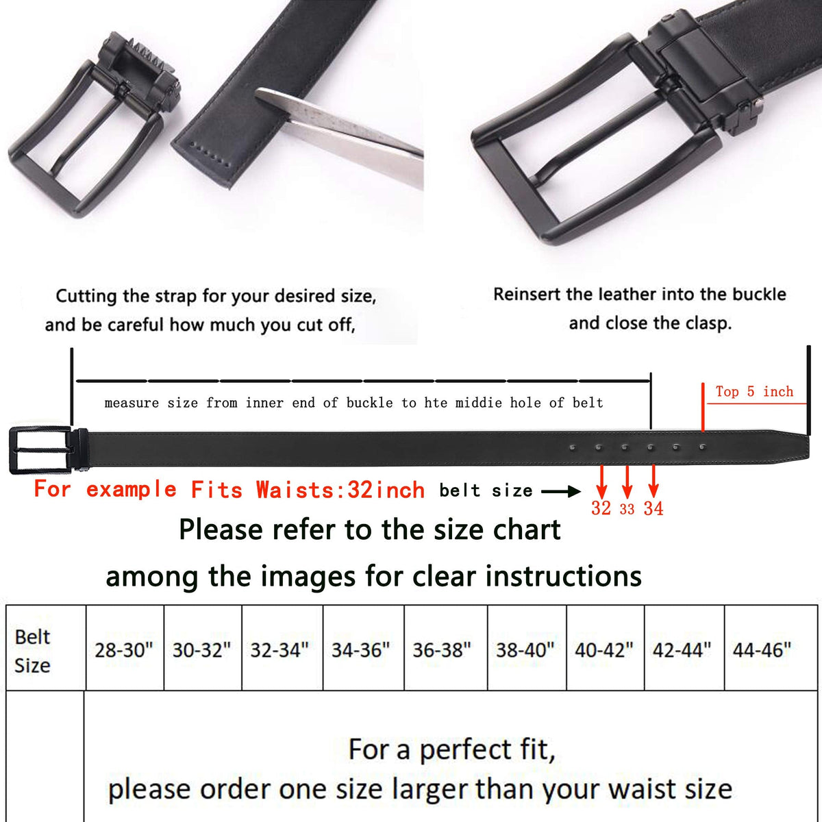 Weifert Men's Dress Belt Black Leather Belts for Jeans (32-34, Black2)