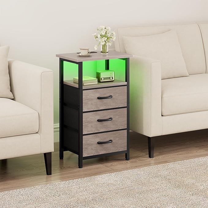 Vagusicc Night Stand with Charging Station, LED Nightstand